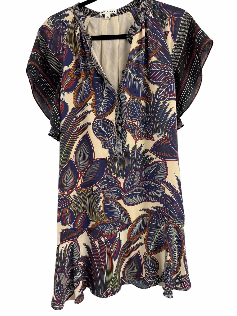Whistles Botanical Leaf Print Swim Cover-Up in Navy, Cream & Red